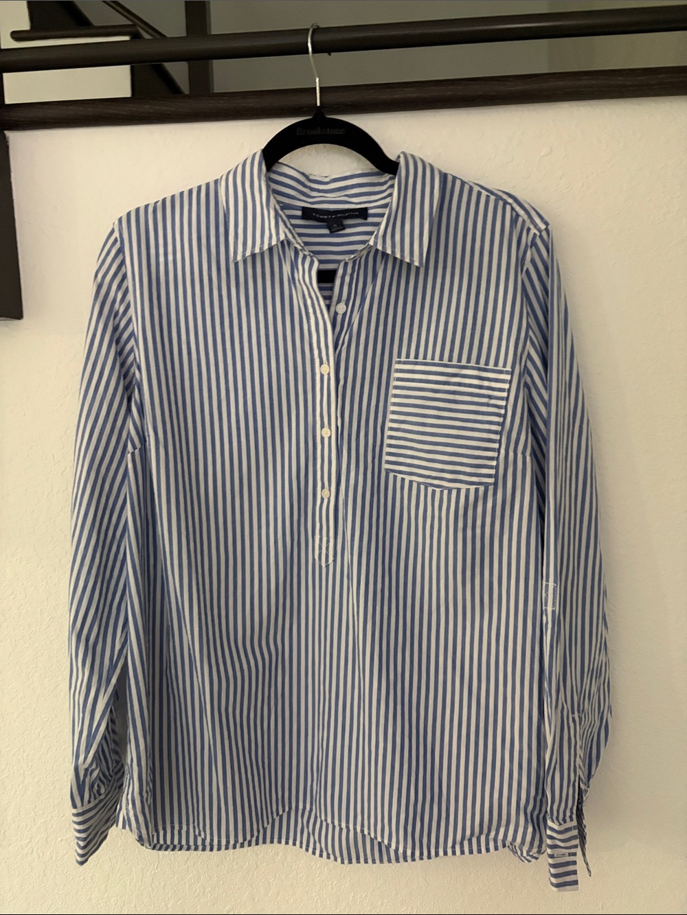 Tommy Hilfiger Blue and White Striped Women's Button-Down Shirt